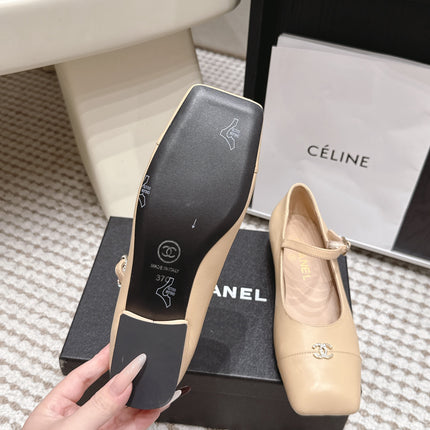 CHANEL 26S SQUARE TOE MARY JANE FLATS IN BEIGE CALFSKIN