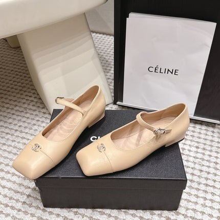 CHANEL 26S SQUARE TOE MARY JANE FLATS IN BEIGE CALFSKIN