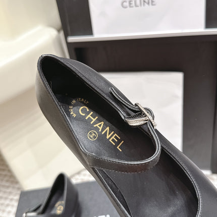 CHANEL 26S SQUARE TOE MARY JANE FLATS IN BLACK CALFSKIN