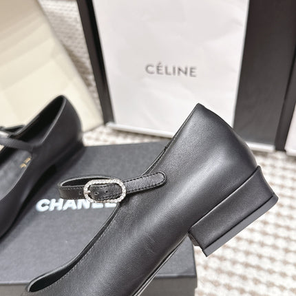 CHANEL 26S SQUARE TOE MARY JANE FLATS IN BLACK CALFSKIN