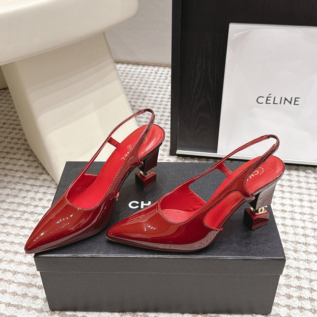 CHANEL 26S HIGH HEEL SLINGBACKS 80 MM IN RED PATENT