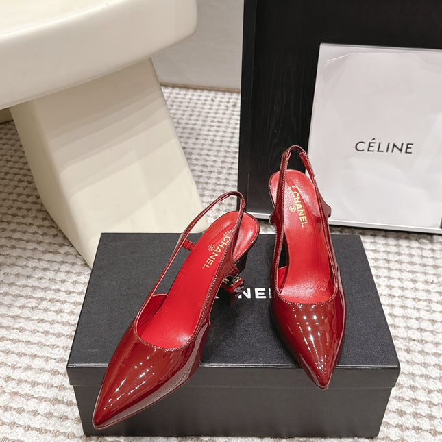 CHANEL 26S HIGH HEEL SLINGBACKS 80 MM IN RED PATENT