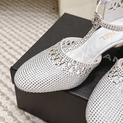 CHANEL 26S HIGH HEELS 50 MM IN WHITE RHINESTONE EMBELLISHED