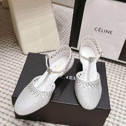 CHANEL 26S HIGH HEELS 50 MM IN WHITE RHINESTONE EMBELLISHED