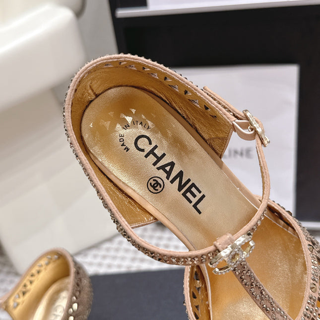 CHANEL 26S HIGH HEELS 50 MM IN BEIGE RHINESTONE EMBELLISHED