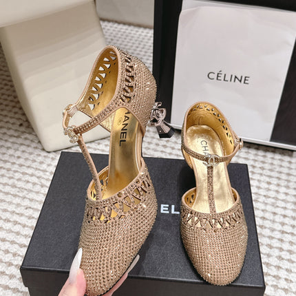 CHANEL 26S HIGH HEELS 50 MM IN BEIGE RHINESTONE EMBELLISHED