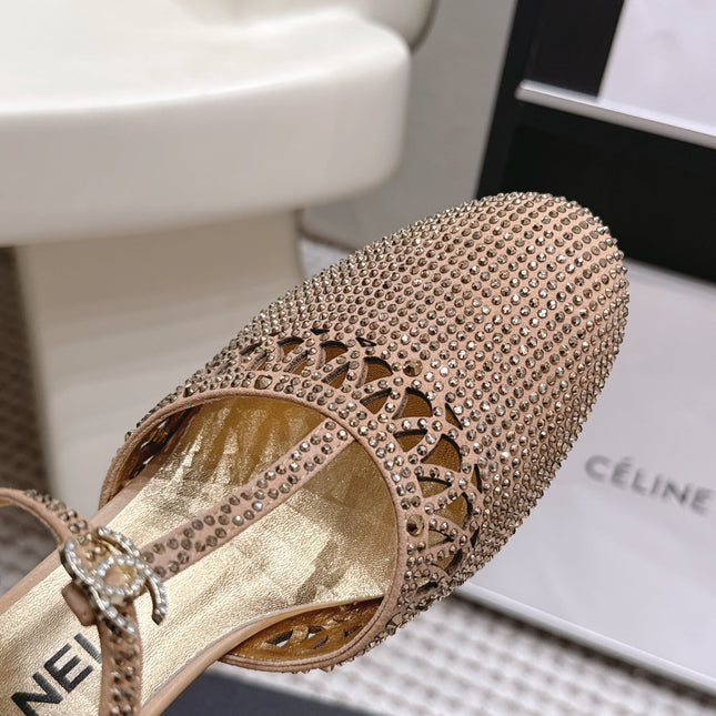 CHANEL 26S HIGH HEELS 50 MM IN BEIGE RHINESTONE EMBELLISHED