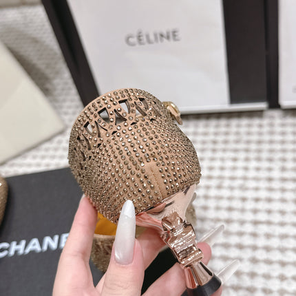 CHANEL 26S HIGH HEELS 50 MM IN BEIGE RHINESTONE EMBELLISHED
