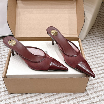 YSL 26S HEELED MULES 75 MM IN DARK RED CALFSKIN & MESH