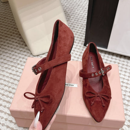 MIUMIU 26S MARY JANE BALLET IN DARK RED SUEDE WITH BUCKLE STRAP