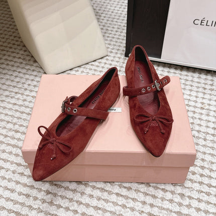 MIUMIU 26S MARY JANE BALLET IN DARK RED SUEDE WITH BUCKLE STRAP