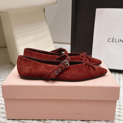MIUMIU 26S MARY JANE BALLET IN DARK RED SUEDE WITH BUCKLE STRAP