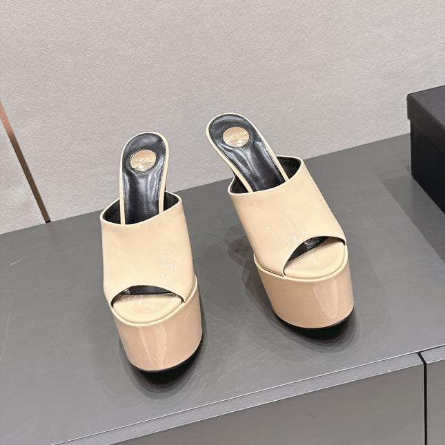 YSL 26S HIGH-HEEL SANDALS 155 MM IN BEIGE PATENT LEATHER