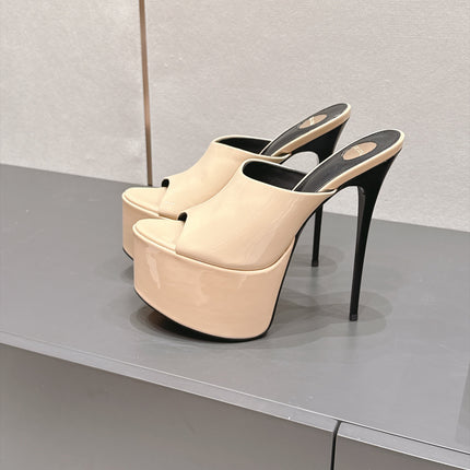 YSL 26S HIGH-HEEL SANDALS 155 MM IN BEIGE PATENT LEATHER
