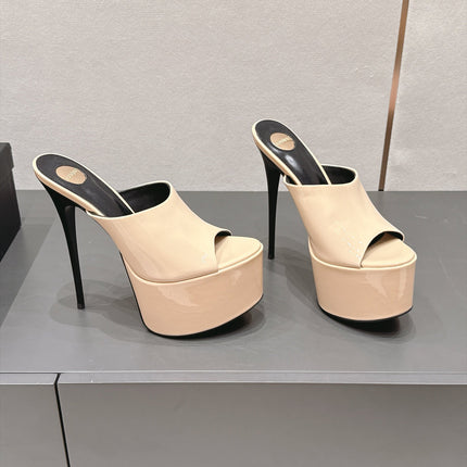 YSL 26S HIGH-HEEL SANDALS 155 MM IN BEIGE PATENT LEATHER
