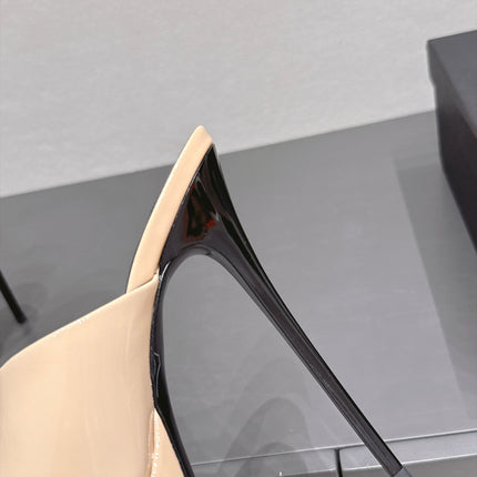 YSL 26S HIGH-HEEL SANDALS 155 MM IN BEIGE PATENT LEATHER