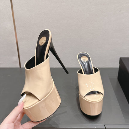 YSL 26S HIGH-HEEL SANDALS 155 MM IN BEIGE PATENT LEATHER