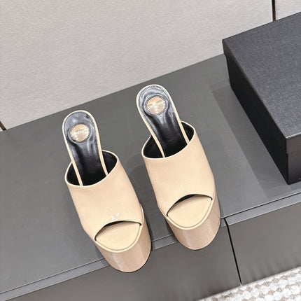 YSL 26S HIGH-HEEL SANDALS 155 MM IN BEIGE PATENT LEATHER
