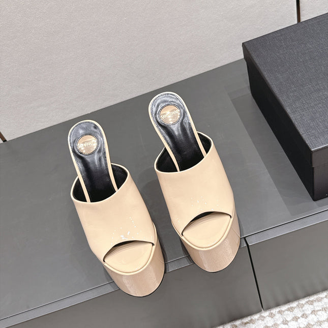 YSL 26S HIGH-HEEL SANDALS 155 MM IN BEIGE PATENT LEATHER