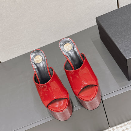 YSL 26S HIGH-HEEL SANDALS 155 MM IN DARK RED PATENT LEATHER