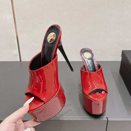 YSL 26S HIGH-HEEL SANDALS 155 MM IN DARK RED PATENT LEATHER