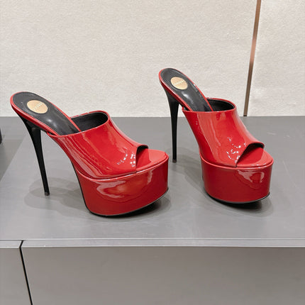 YSL 26S HIGH-HEEL SANDALS 155 MM IN DARK RED PATENT LEATHER