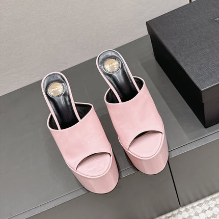 YSL 26S HIGH-HEEL SANDALS 155 MM IN LIGHT PINK PATENT LEATHER