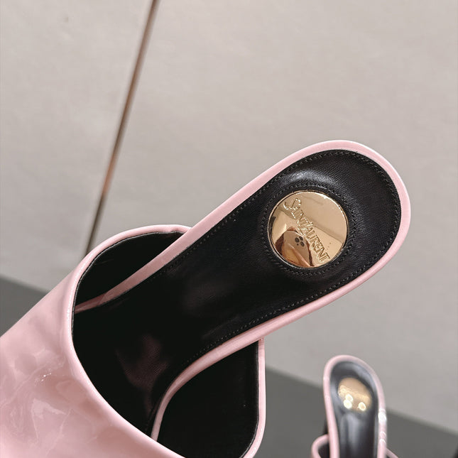 YSL 26S HIGH-HEEL SANDALS 155 MM IN LIGHT PINK PATENT LEATHER