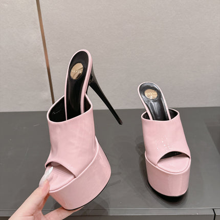 YSL 26S HIGH-HEEL SANDALS 155 MM IN LIGHT PINK PATENT LEATHER