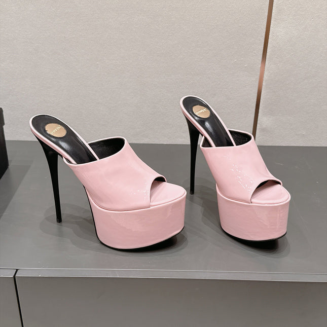 YSL 26S HIGH-HEEL SANDALS 155 MM IN LIGHT PINK PATENT LEATHER