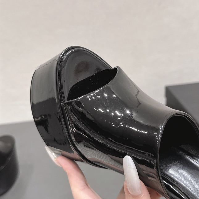 YSL 26S HIGH-HEEL SANDALS 155 MM IN BLACK PATENT LEATHER