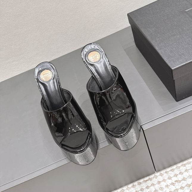 YSL 26S HIGH-HEEL SANDALS 155 MM IN BLACK PATENT LEATHER