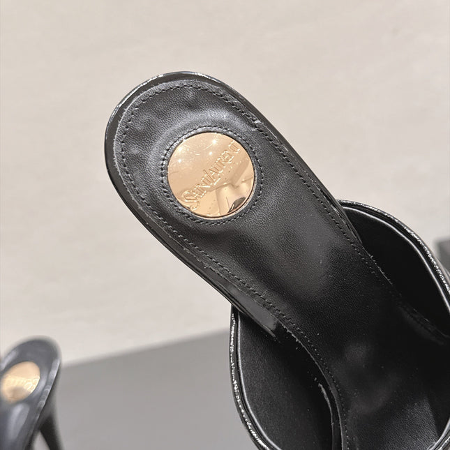YSL 26S HIGH-HEEL SANDALS 155 MM IN BLACK PATENT LEATHER