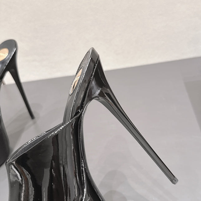 YSL 26S HIGH-HEEL SANDALS 155 MM IN BLACK PATENT LEATHER