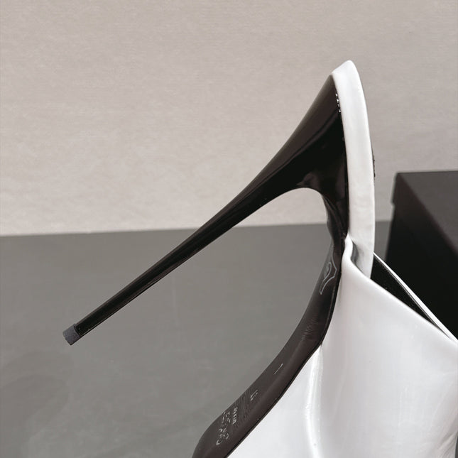 YSL 26S HIGH-HEEL SANDALS 155 MM IN WHITE PATENT LEATHER