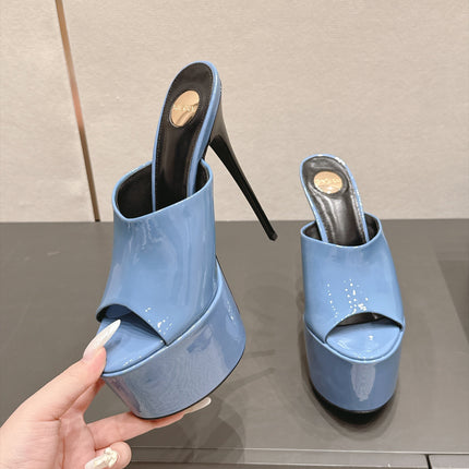 YSL 26S HIGH-HEEL SANDALS 155 MM IN BLUE PATENT LEATHER