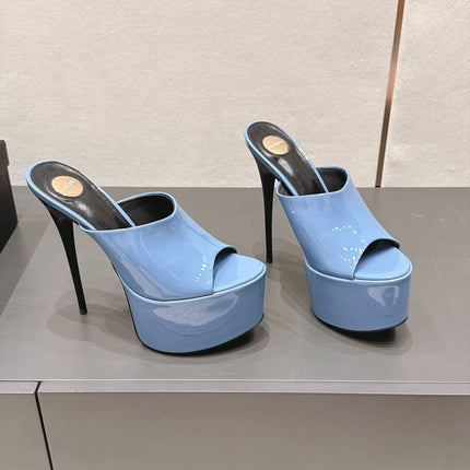 YSL 26S HIGH-HEEL SANDALS 155 MM IN BLUE PATENT LEATHER