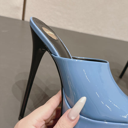 YSL 26S HIGH-HEEL SANDALS 155 MM IN BLUE PATENT LEATHER