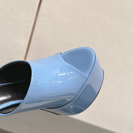 YSL 26S HIGH-HEEL SANDALS 155 MM IN BLUE PATENT LEATHER