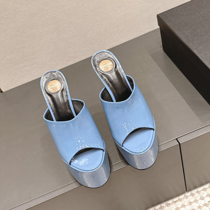 YSL 26S HIGH-HEEL SANDALS 155 MM IN BLUE PATENT LEATHER