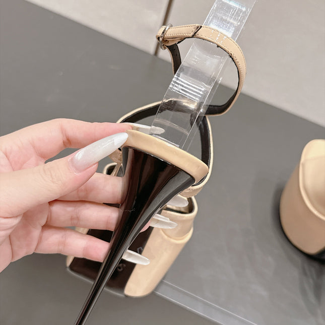 YSL 26S PLATFORM SANDALS 155 MM IN BEIGE PATENT LEATHER
