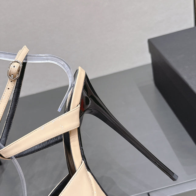 YSL 26S PLATFORM SANDALS 155 MM IN BEIGE PATENT LEATHER
