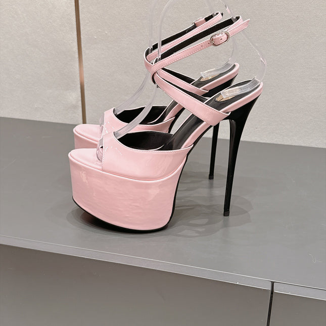 YSL 26S PLATFORM SANDALS 155 MM IN LIGHT PINK PATENT LEATHER
