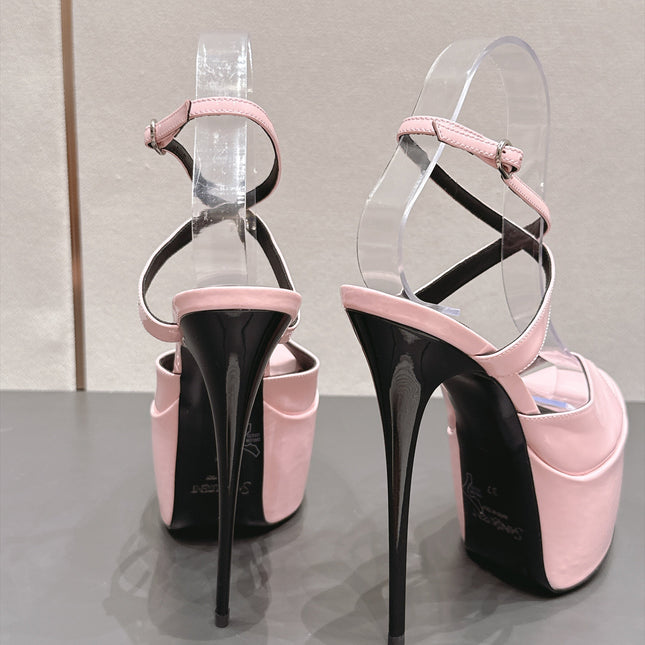 YSL 26S PLATFORM SANDALS 155 MM IN LIGHT PINK PATENT LEATHER