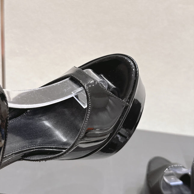 YSL 26S PLATFORM SANDALS 155 MM IN BLACK PATENT LEATHER