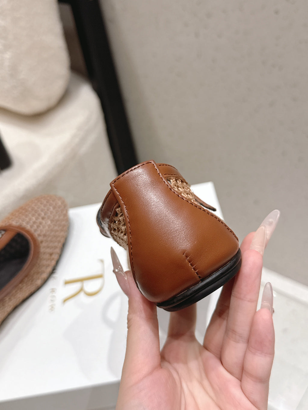 THE ROW 26S MARY JANE FLATS IN LIGHT BROWN CALFSKIN AND MESH