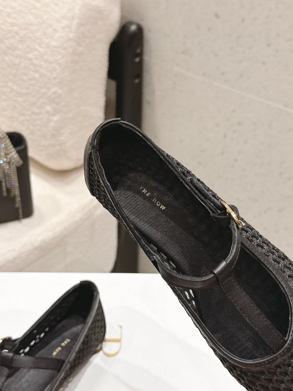 THE ROW 26S MARY JANE FLATS IN BLACK CALFSKIN AND MESH