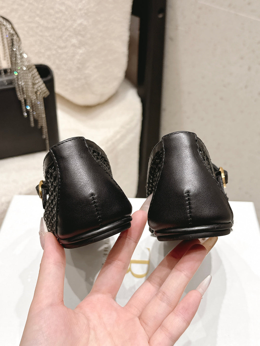 THE ROW 26S MARY JANE FLATS IN BLACK CALFSKIN AND MESH