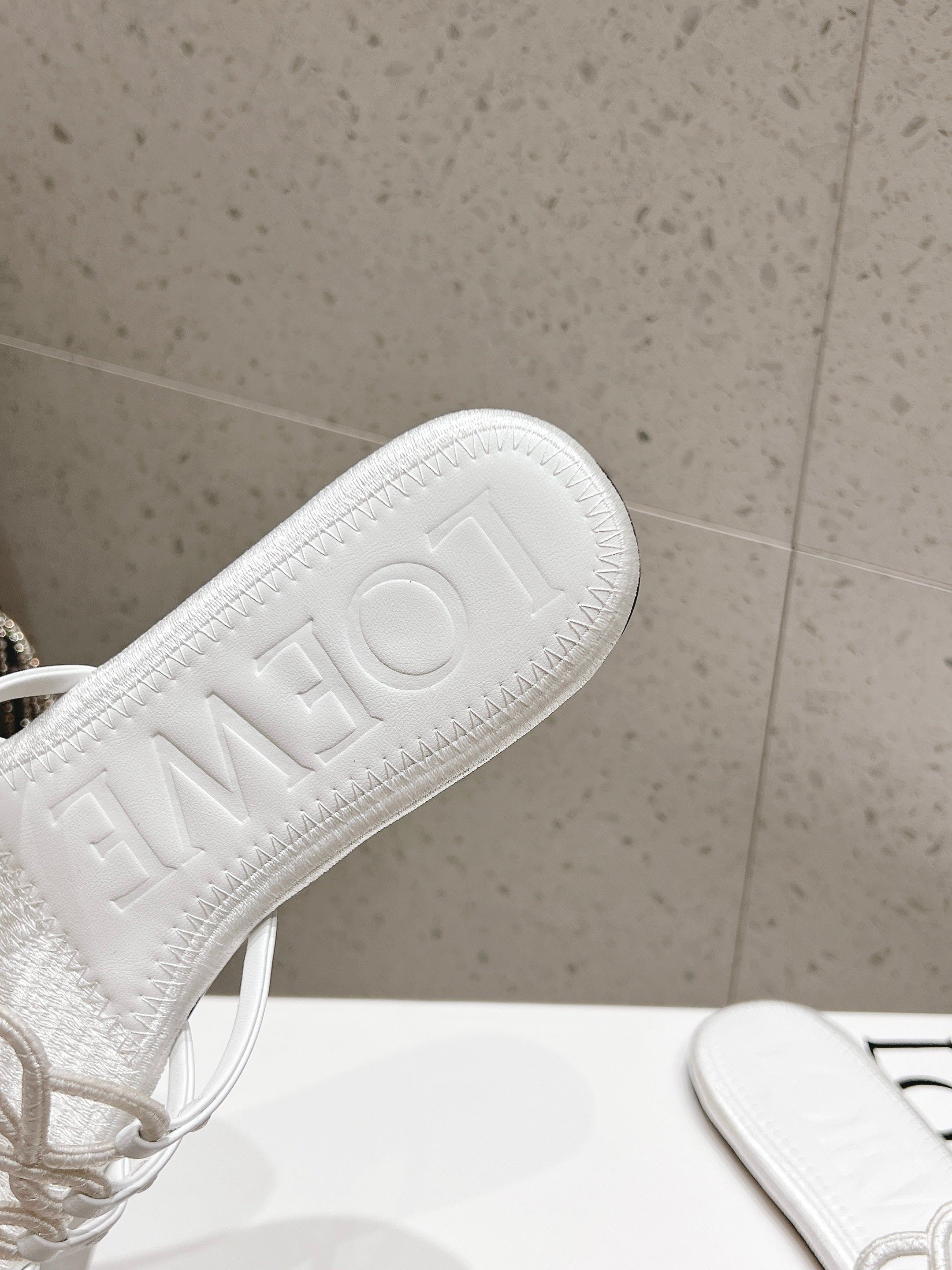 LOEWE 26S BRAIDED CAGE SLIDE SANDALS IN WHITE CALFSKIN