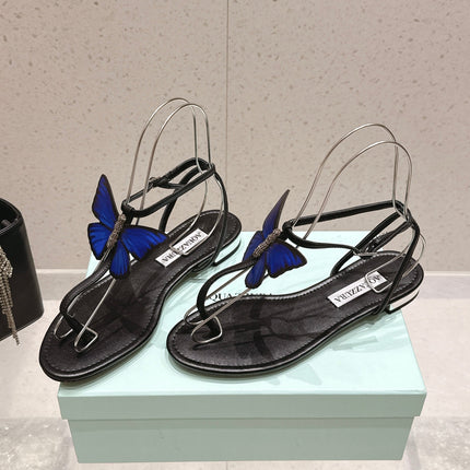 AQUAZZURA 26S BUTTERFLY THONG SANDALS IN BLACK LAMBSKIN